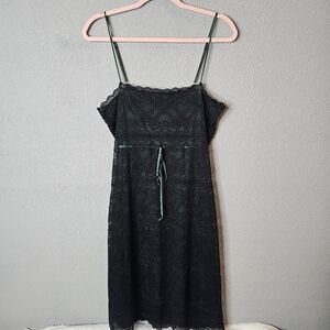 Widow Dress Womens XL‎ Black Green Lace Overlay Adjustable Strap Gothic Mini